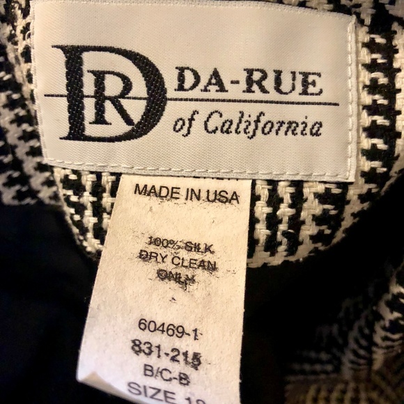Da-Rue Suit Jacket Women's 18 Black White Houndstooth Silk PRofessional Look - Picture 6 of 6